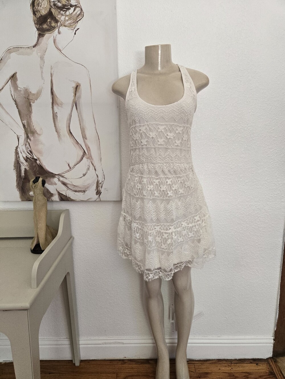 NWT Women's Eyeshadow Ivory Lace Tiered Sundress Size Small
